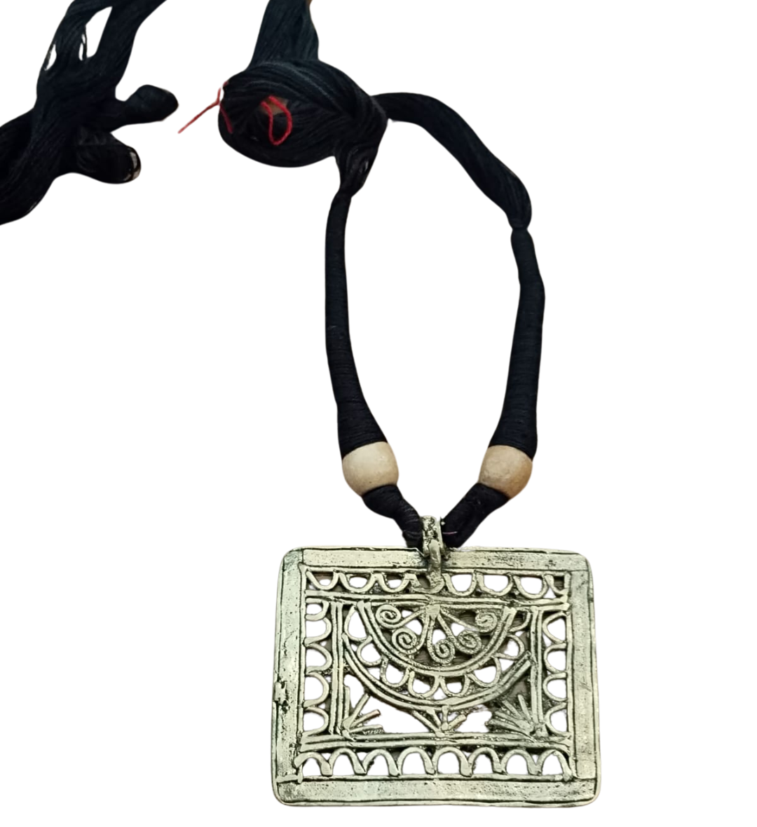 Advaita Handicrafts Ethnic Collection Brass Dhokra Square Pendant with Black Thread Necklace