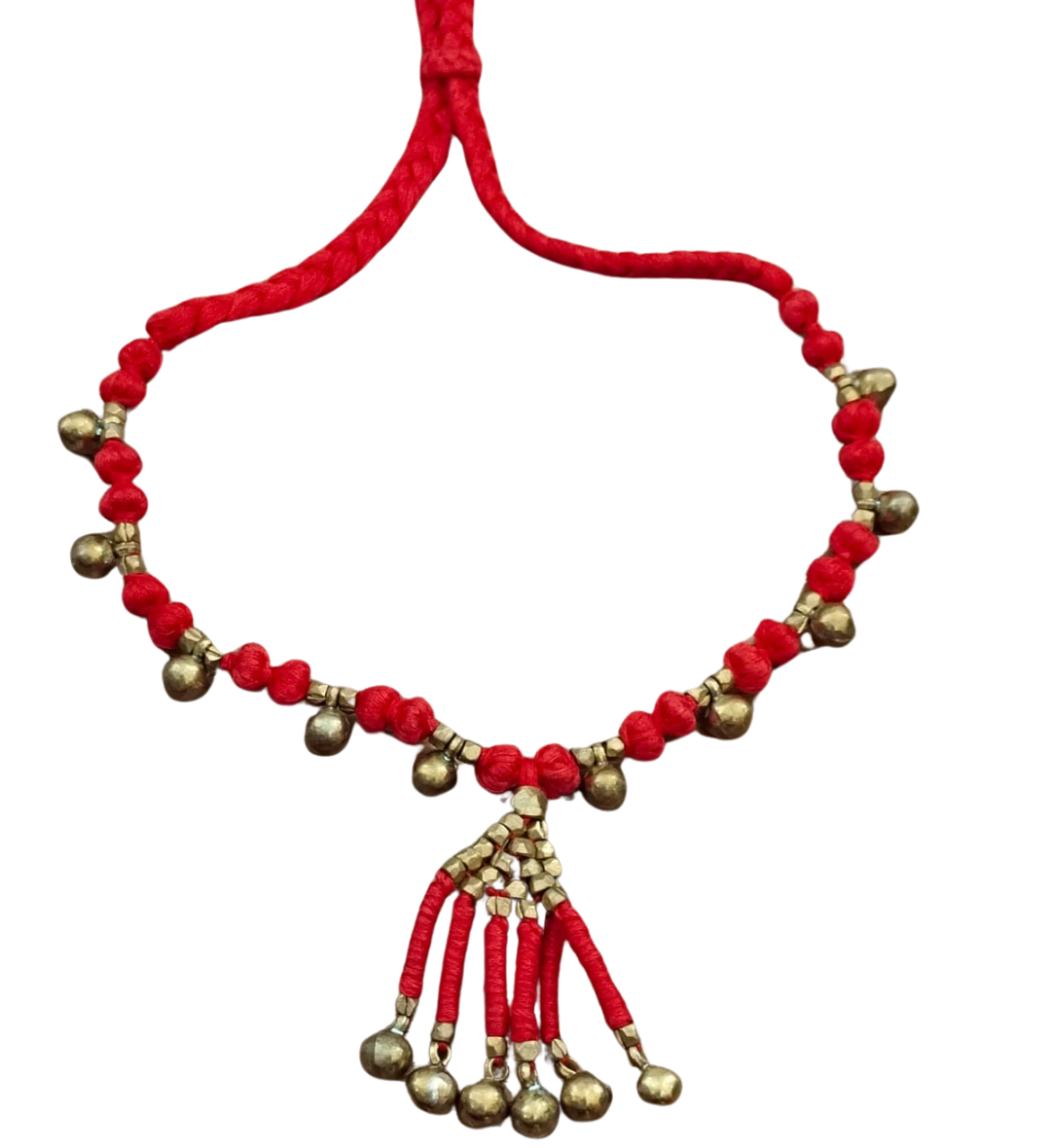 Advaita Handicrafts Ethnic Collection - Dhokra Red Threadwork Necklace with Beads.