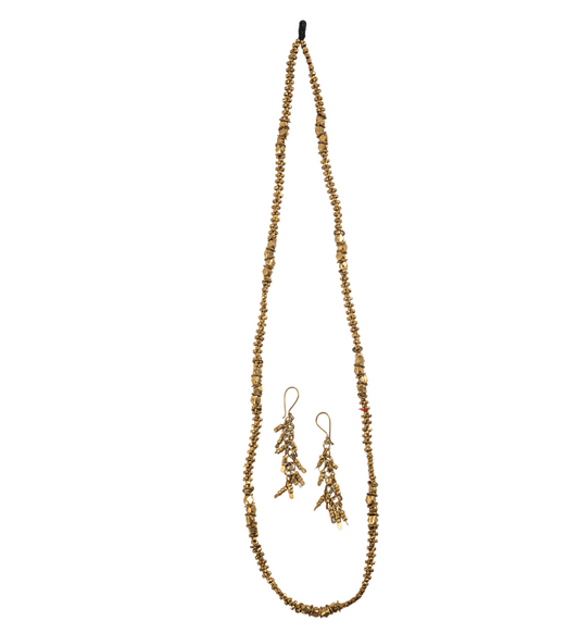 Advaita Handicrafts Ethnic Collection Brass Dhokra Statement Necklace set with earnings for Women - Small Golden Beads.