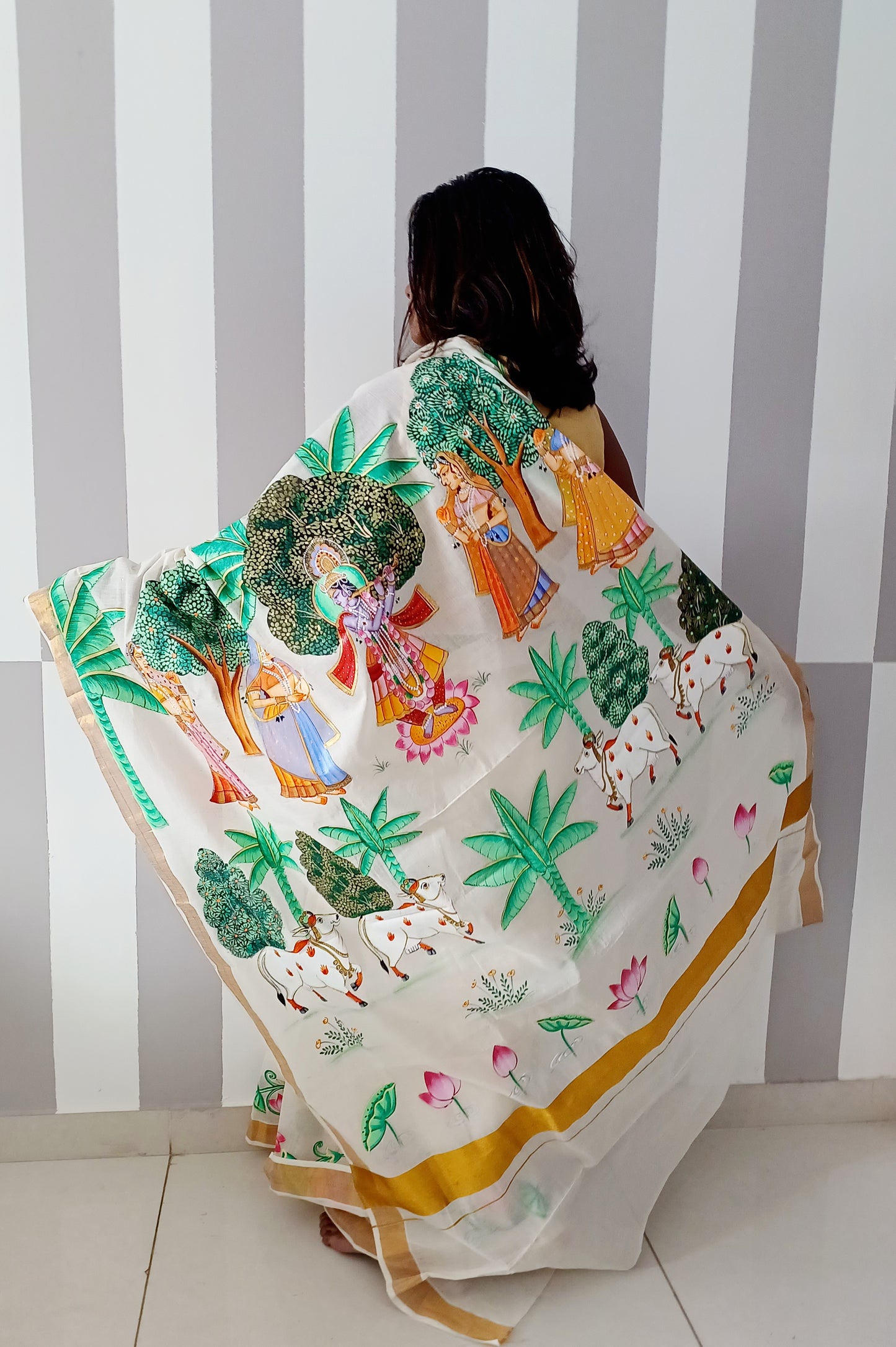 Hand-painted Pichwai Shrinathji Kerala Cotton Designer Saree