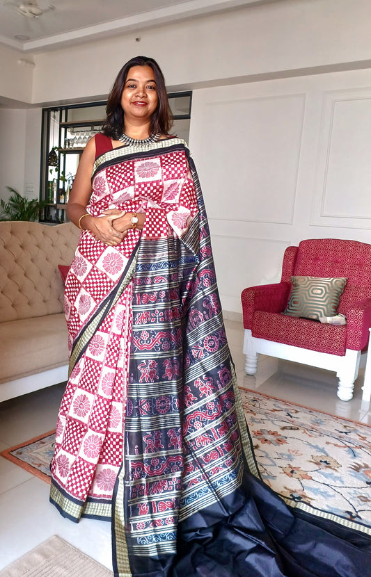 Sambalpuri Pure Silk Ikkat Floral Pasapalli Saree - Designer Sareee