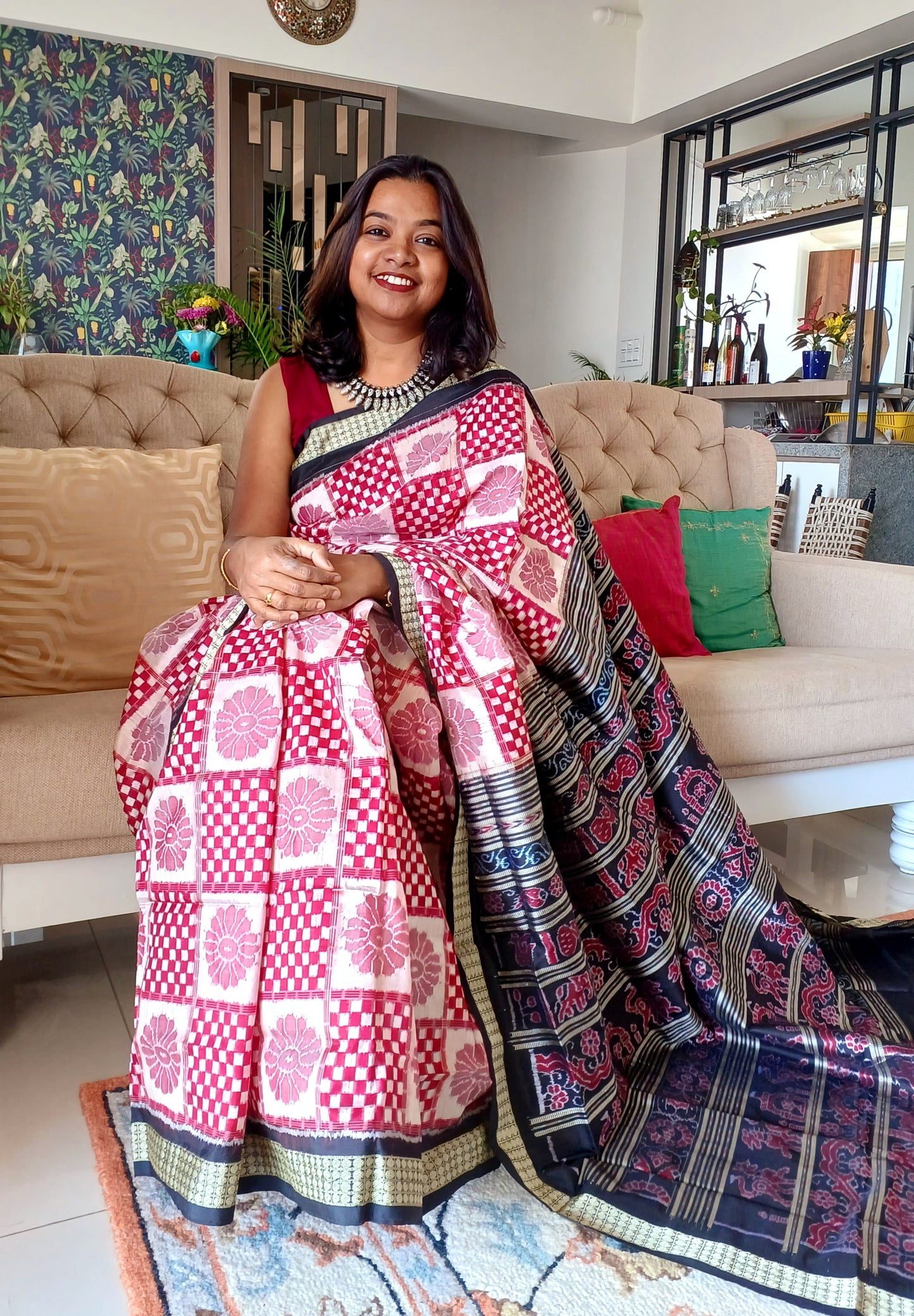 SAMBALPURI IKKAT MULBERRY SILK SAREE WITH BLOUSE PIECE - Designer Sareee