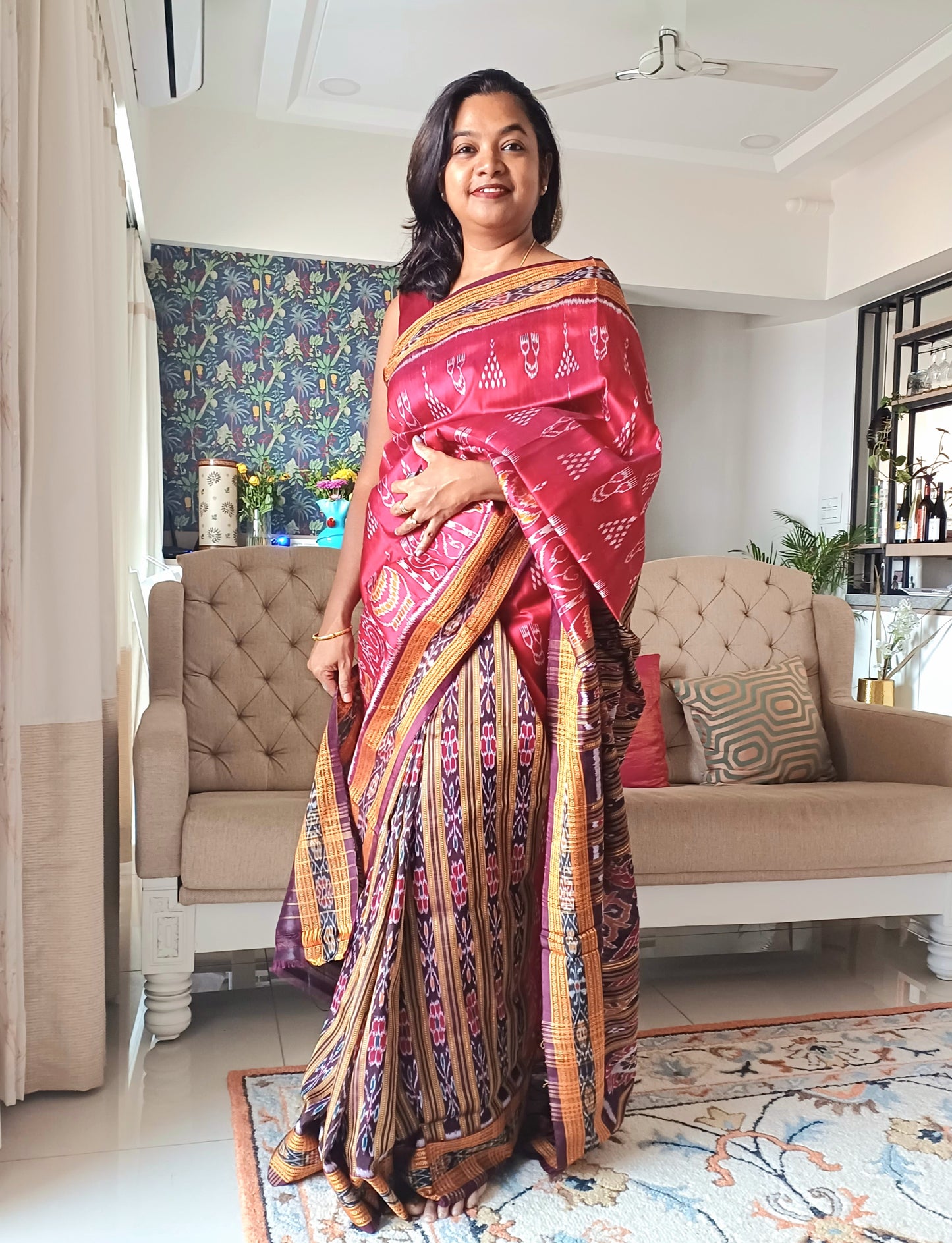NUAPATNA PATLI PALLU IKKAT SAREE - maroon