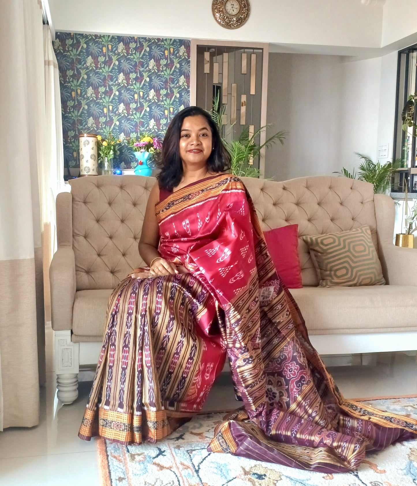 NUAPATNA PATLI PALLU IKKAT SAREE - maroon