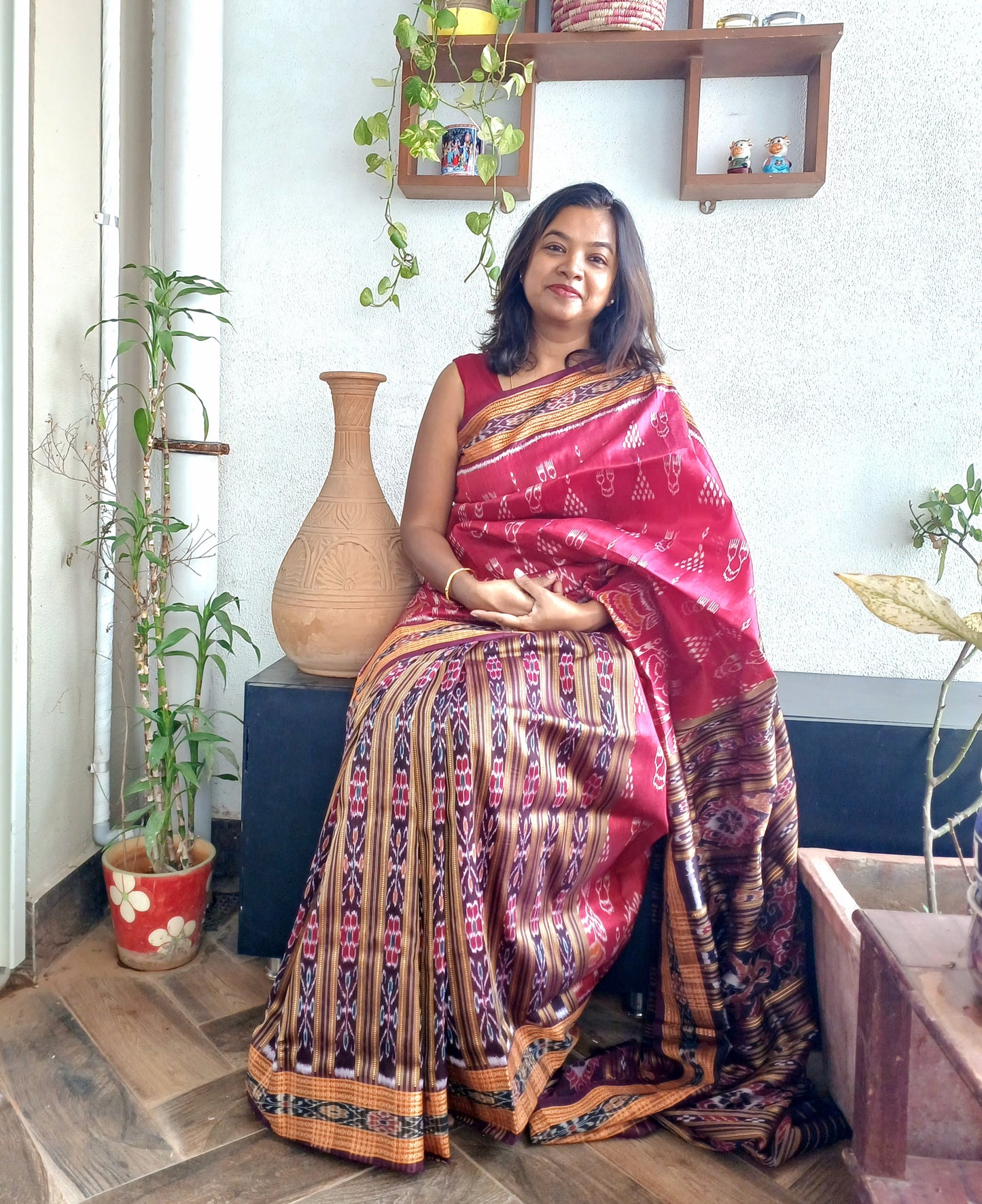 NUAPATNA PATLI PALLU IKKAT SAREE - maroon