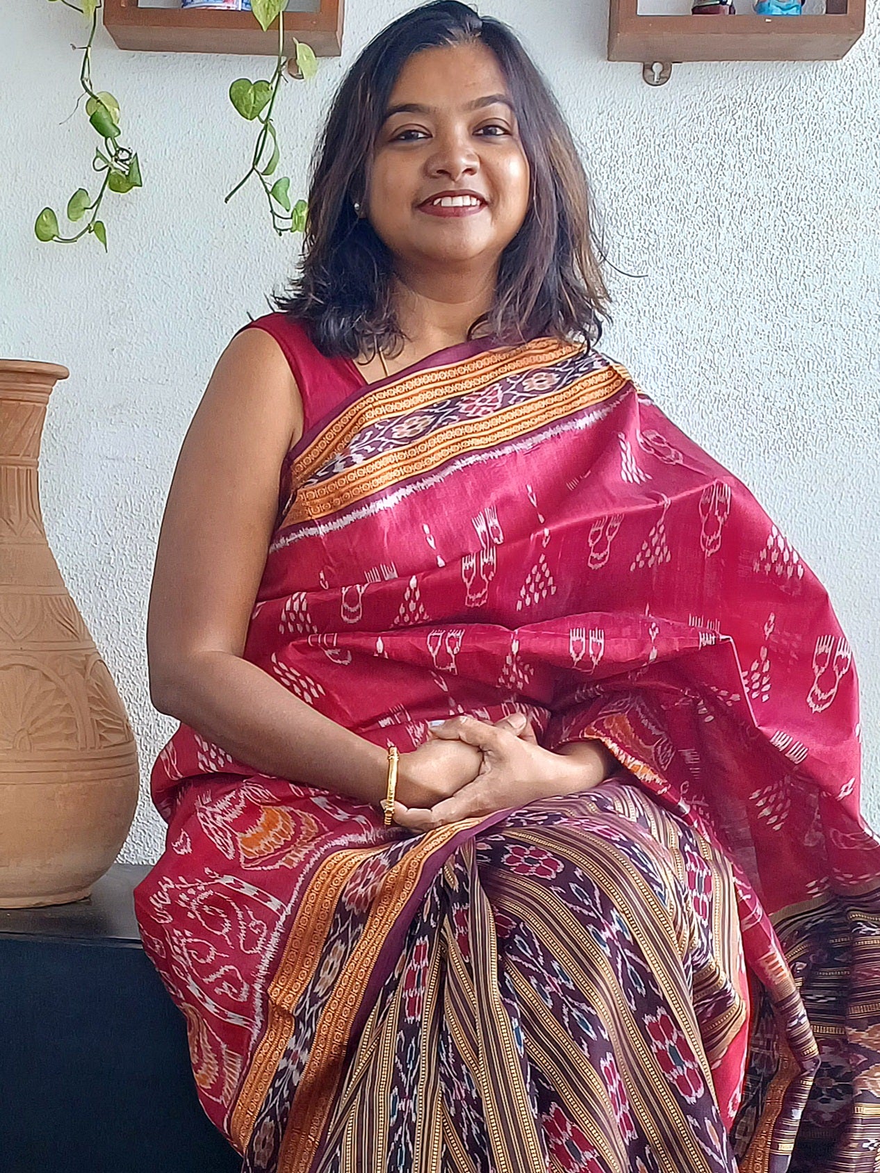 NUAPATNA PATLI PALLU IKKAT SAREE - maroon