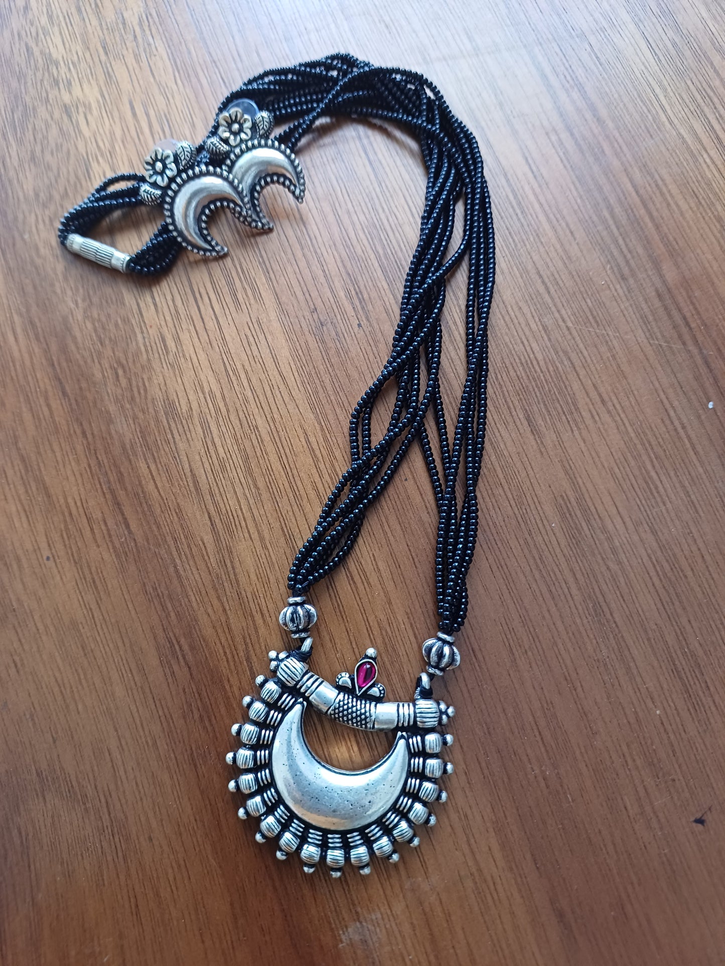 Oxidized German Silver Crescent Moon Mangalsutra Necklace Set