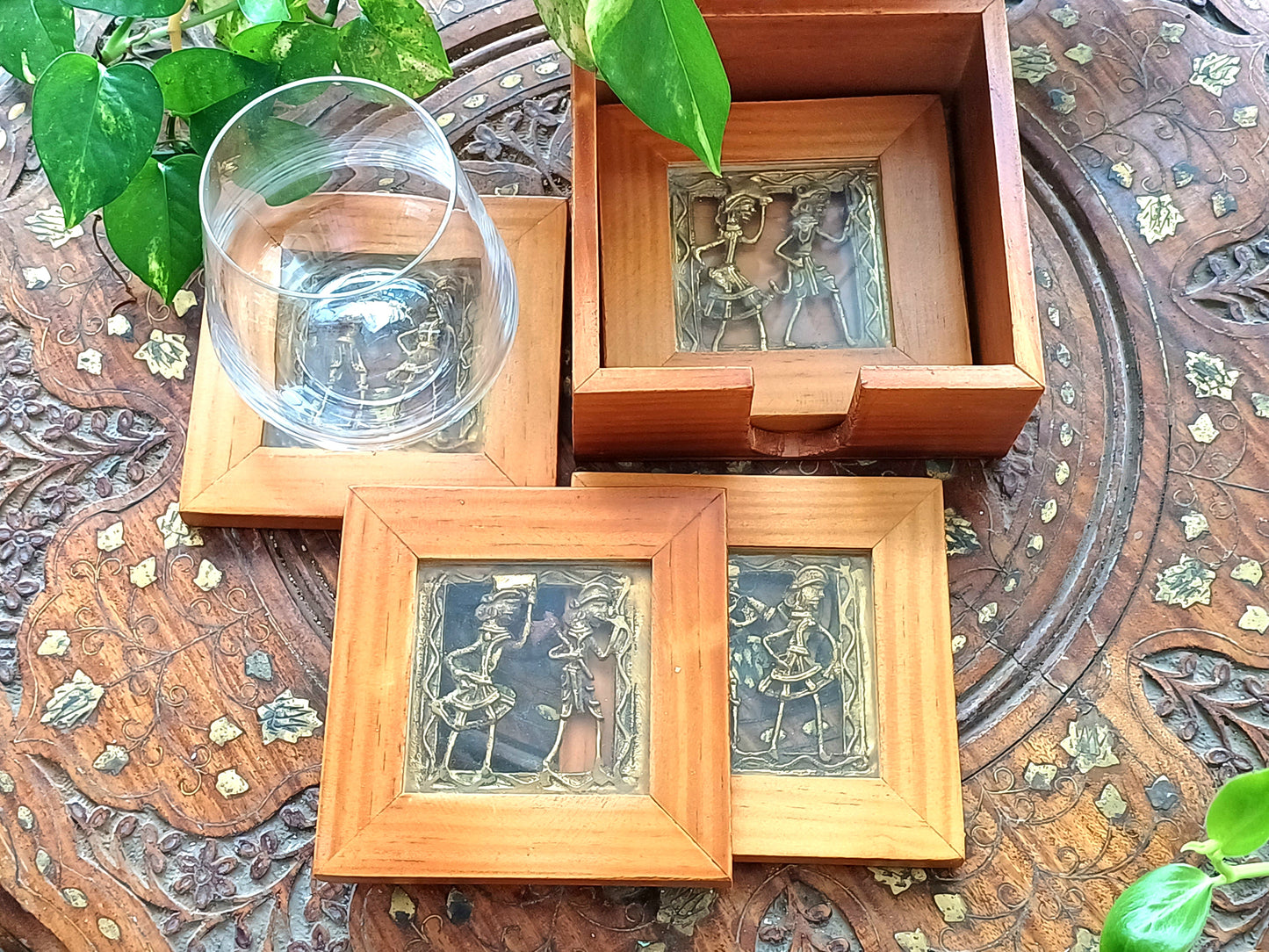 Dhokra panel coasters - Set of 4