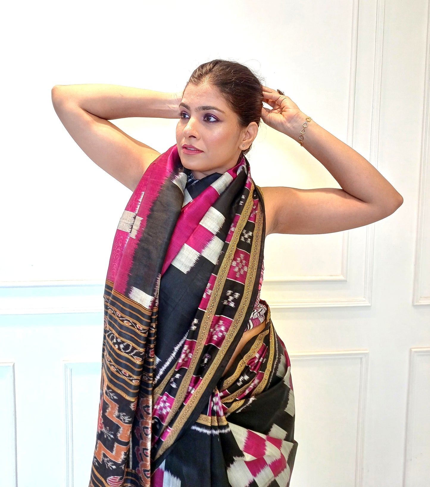 NUAPATNA PASAPALLI IKKAT SAREE - MAGENTA CHECKS