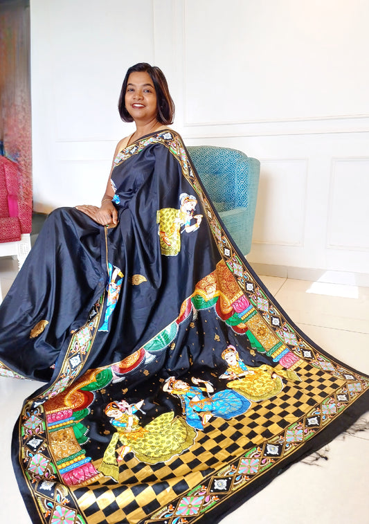 Shringar Raas Patachitra Silk Cotton Saree in Black