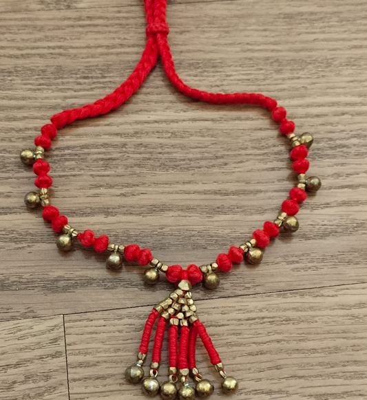 Advaita Handicrafts Ethnic Collection - Dhokra Red Threadwork Necklace with Beads.