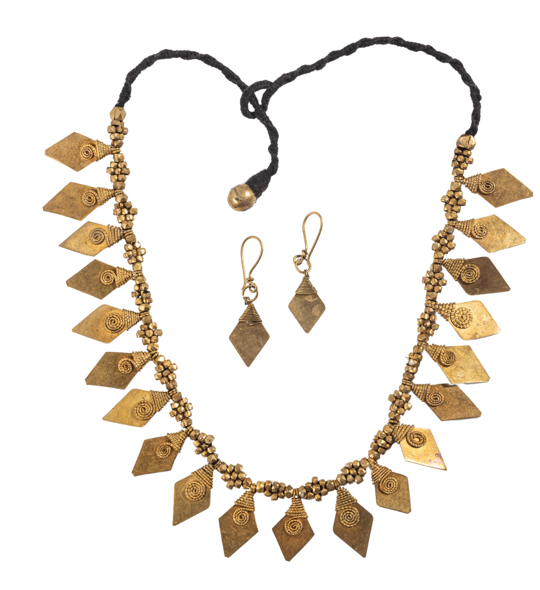 Advaita Handicrafts Ethnic Collection Brass Dhokra Diamond Shaped leaf Necklace set with earnings for Women.