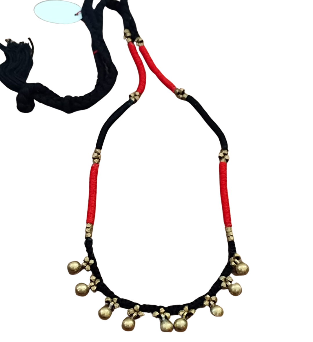 Advaita Handicrafts Ethnic Collection - Dhokra Brass Ghungroo Necklace with Red & Black Thread