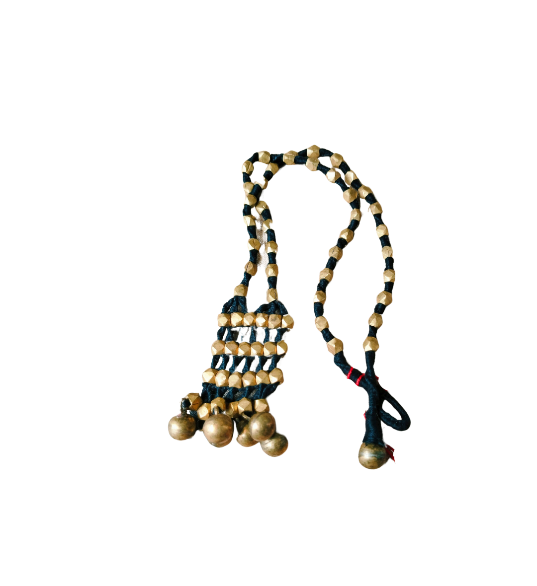 Advaita Handicrafts Ethnic Collection Brass Dhokra Statement Necklace for Women - Golden Beads With Black Thread.