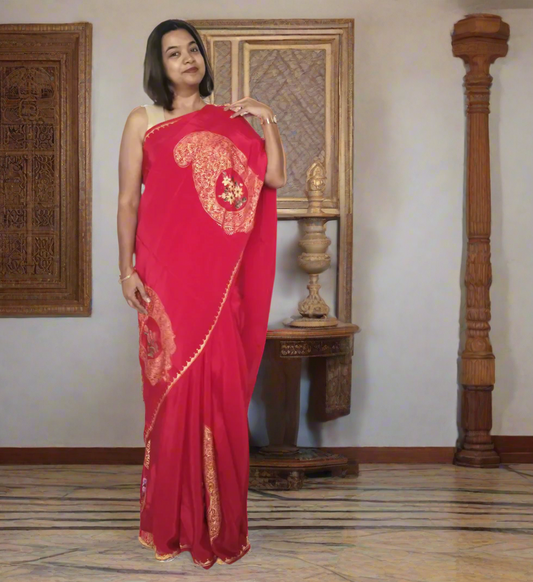 Silk Kairi Saree in Red