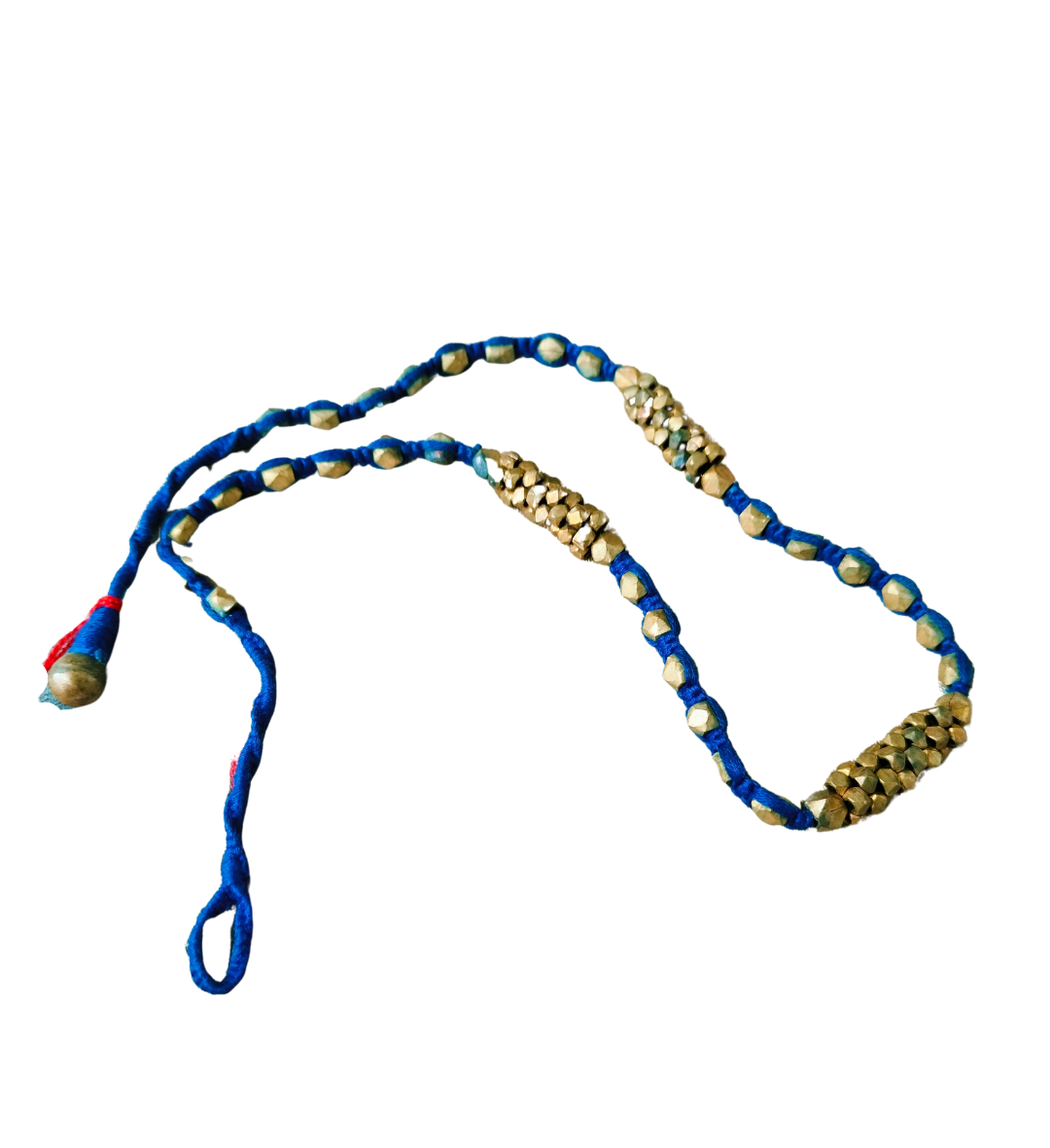Advaita Handicrafts Ethnic Collection Brass Dhokra Statement Necklace for Women - Blue Thread & Golden Beads