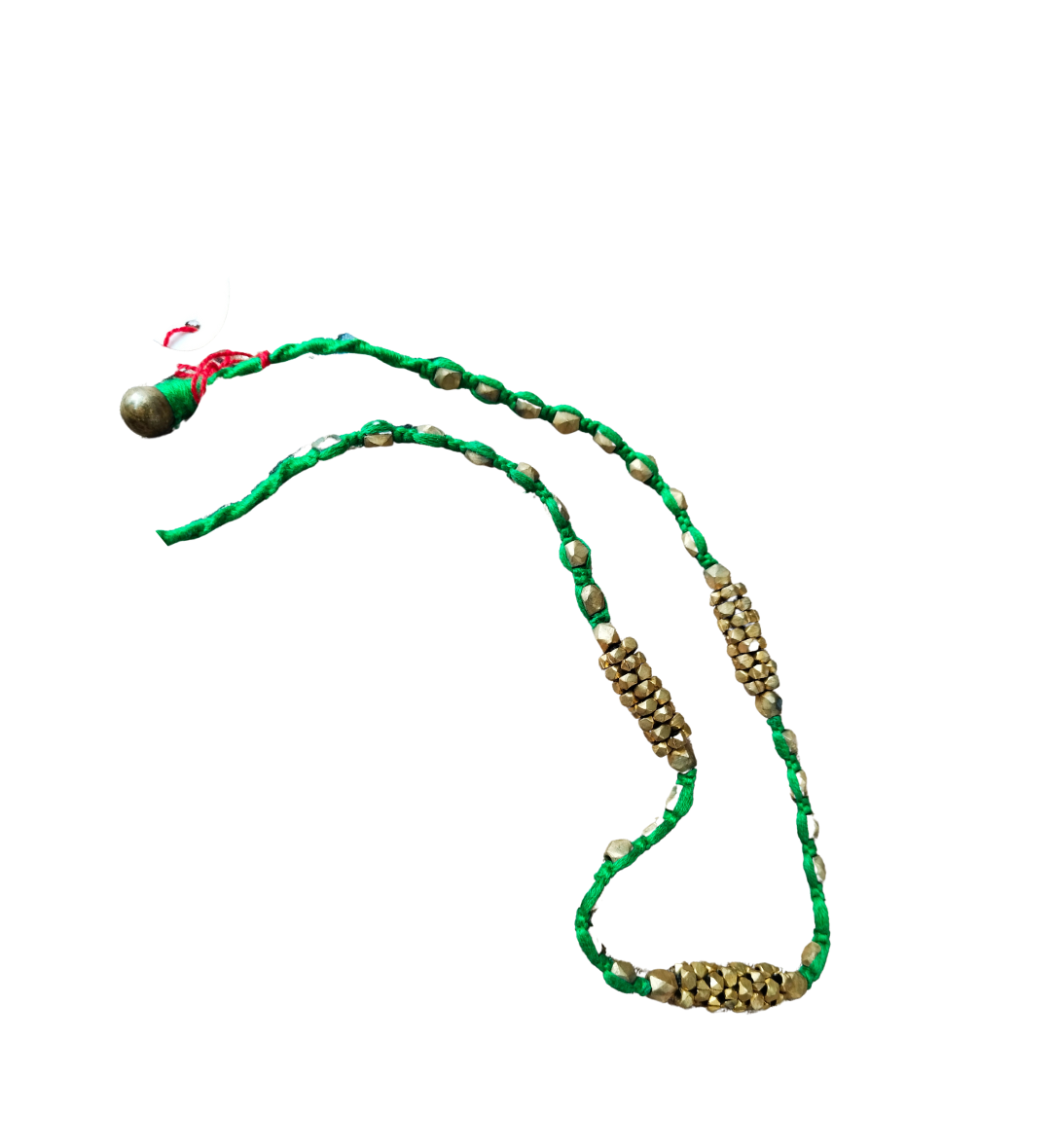Advaita Handicrafts Ethnic Collection Brass Dhokra Statement Necklace for Women - Green Thread & Golden Beads.