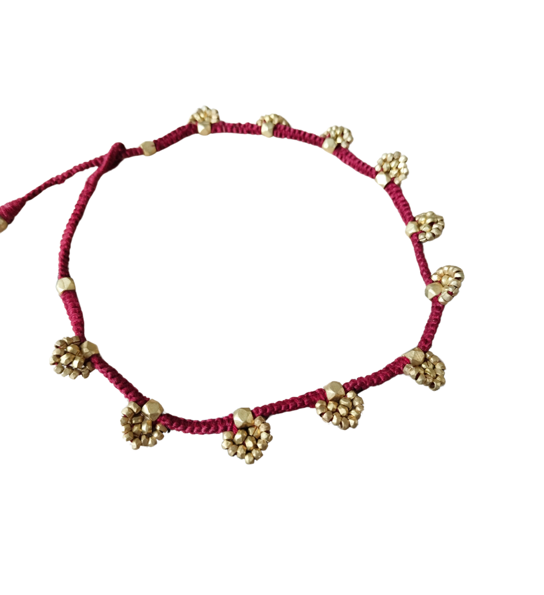 Advaita Handicrafts Ethnic Collection Brass Dhokra Statement Necklace for Women - Maroon Threads with Golden Beads