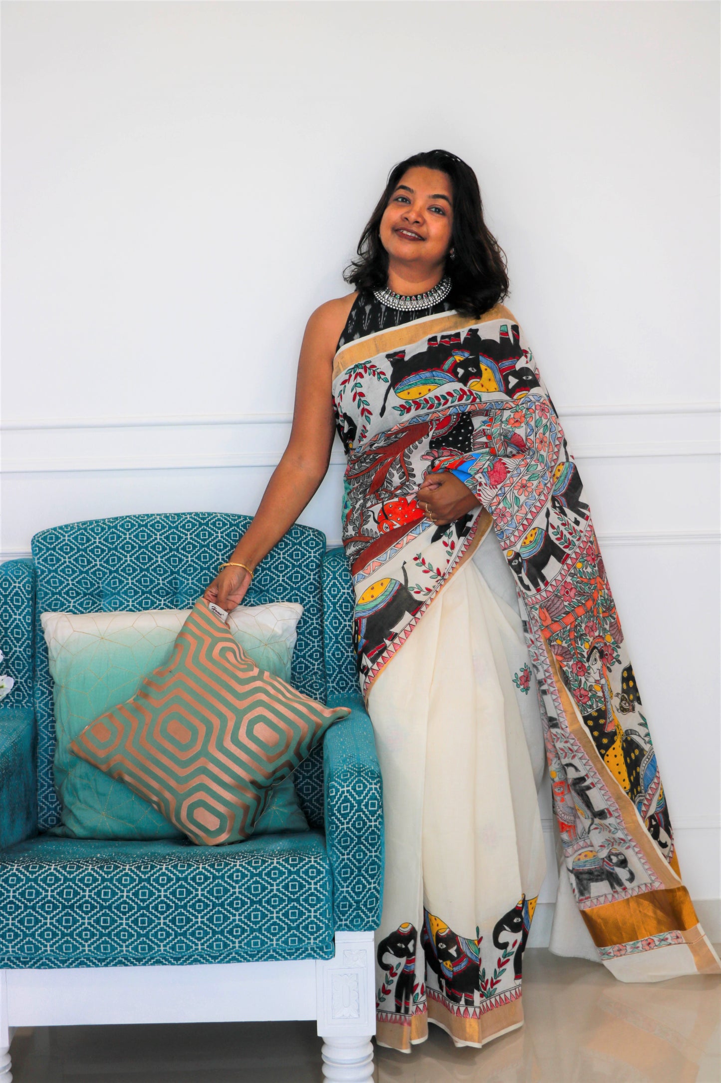 Advaita Handicrafts hand painted Madhubani Saree - Click for variety.