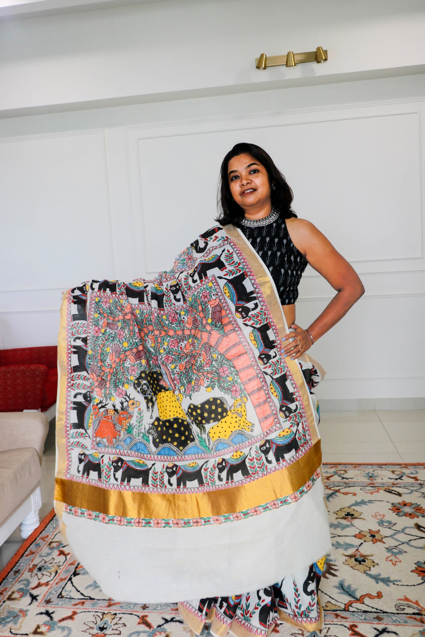 Advaita Handicrafts hand painted Madhubani Saree - Click for variety.