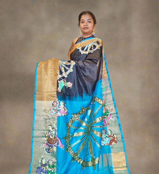 Konark Chakra & Dancers on Upada Silk Saree