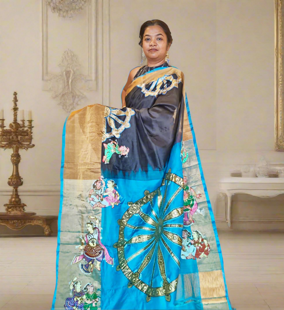 Konark Chakra & Dancers on Upada Silk Saree