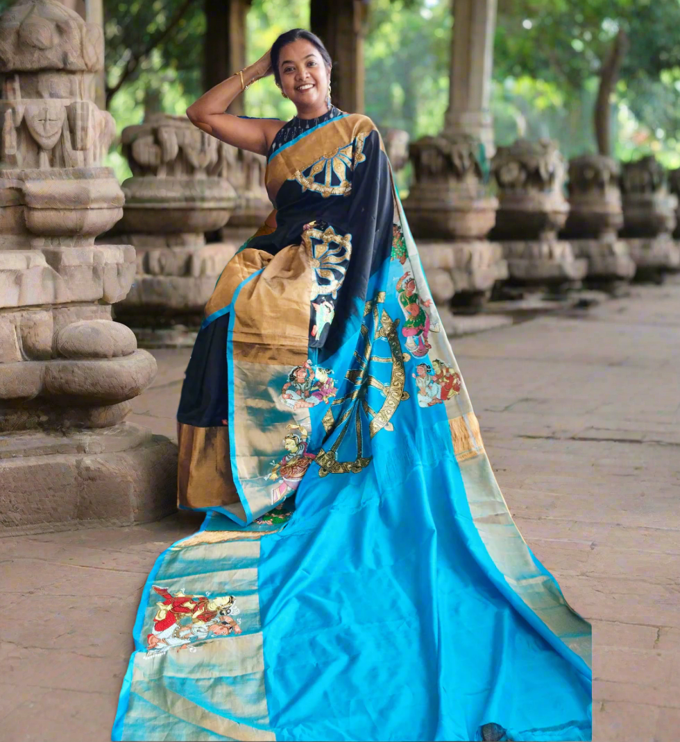 Konark Chakra & Dancers on Upada Silk Saree