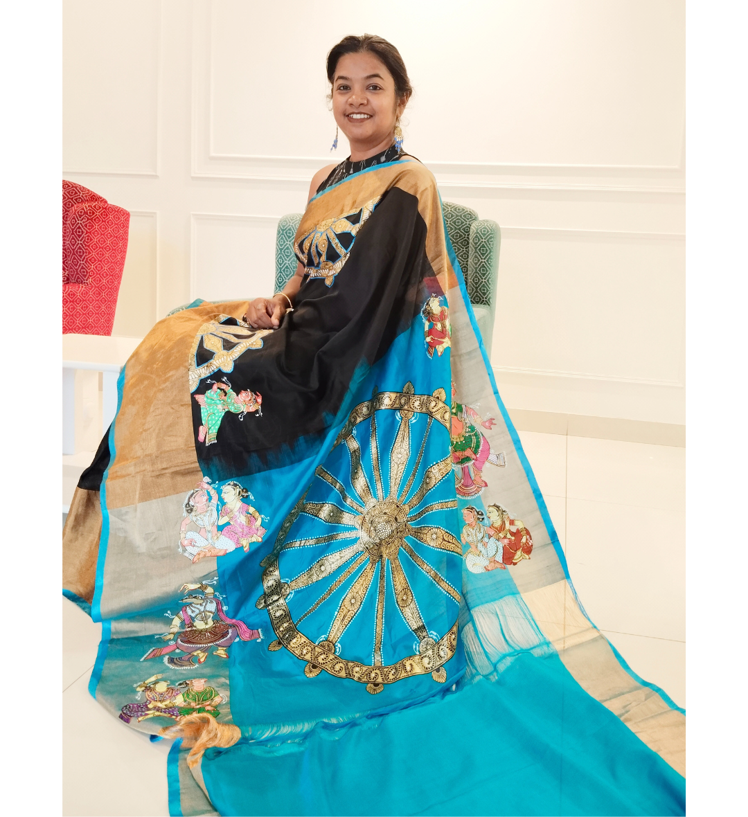 Konark Chakra & Dancers on Upada Silk Saree