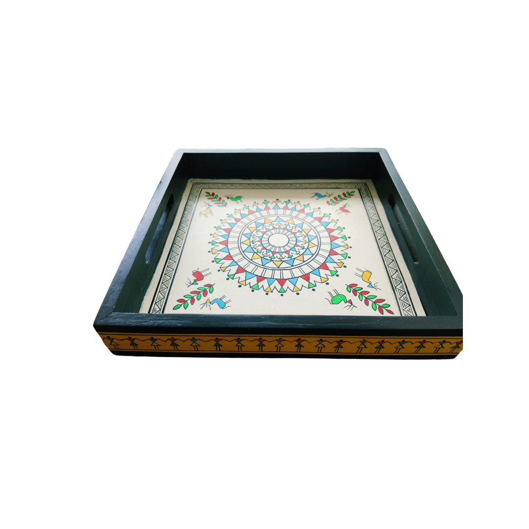 Hand Painted Black Tribal Tray
