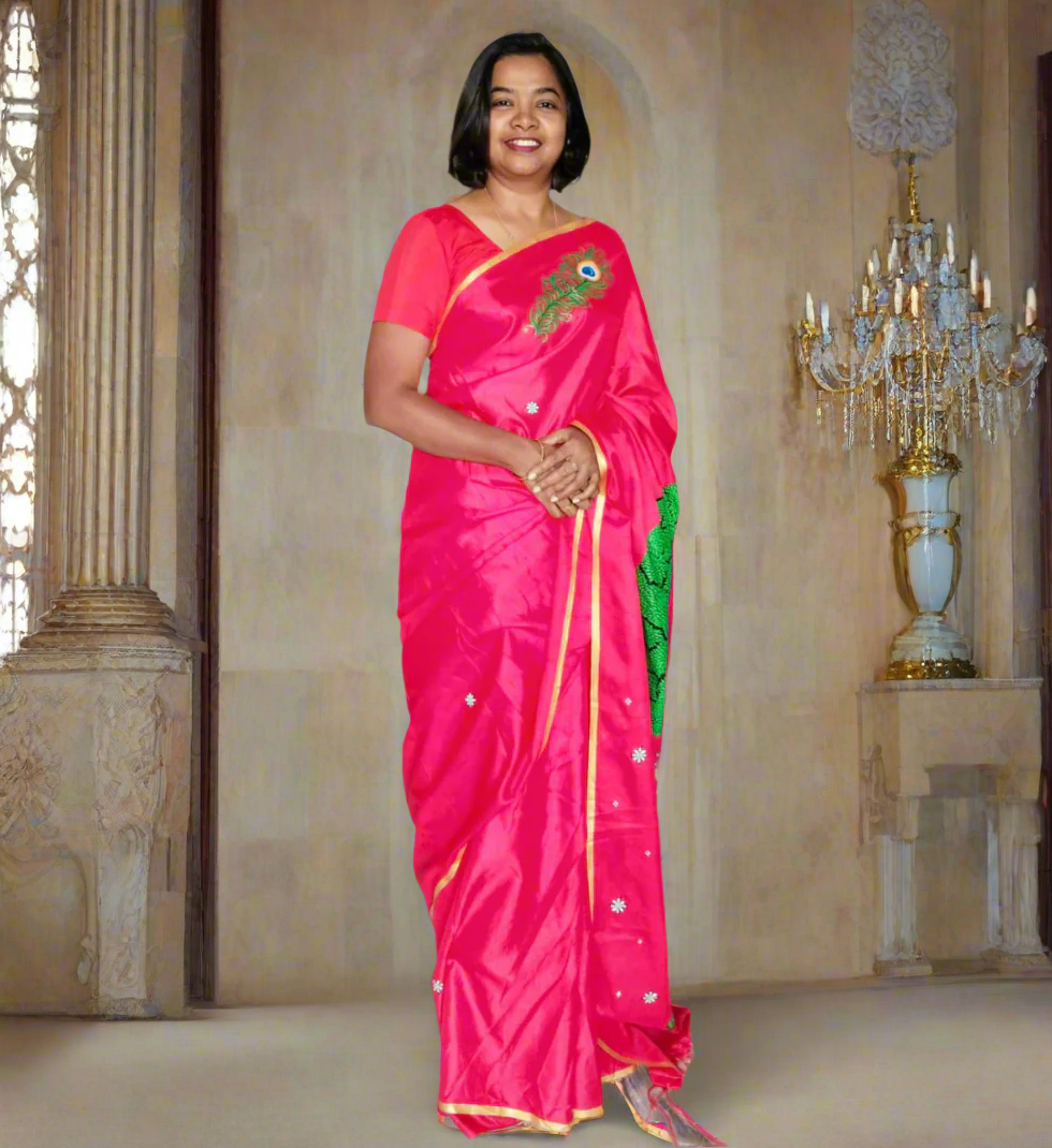 Radha Krishna Silk Saree in Red – A Divine Celebration of Love and Tradition