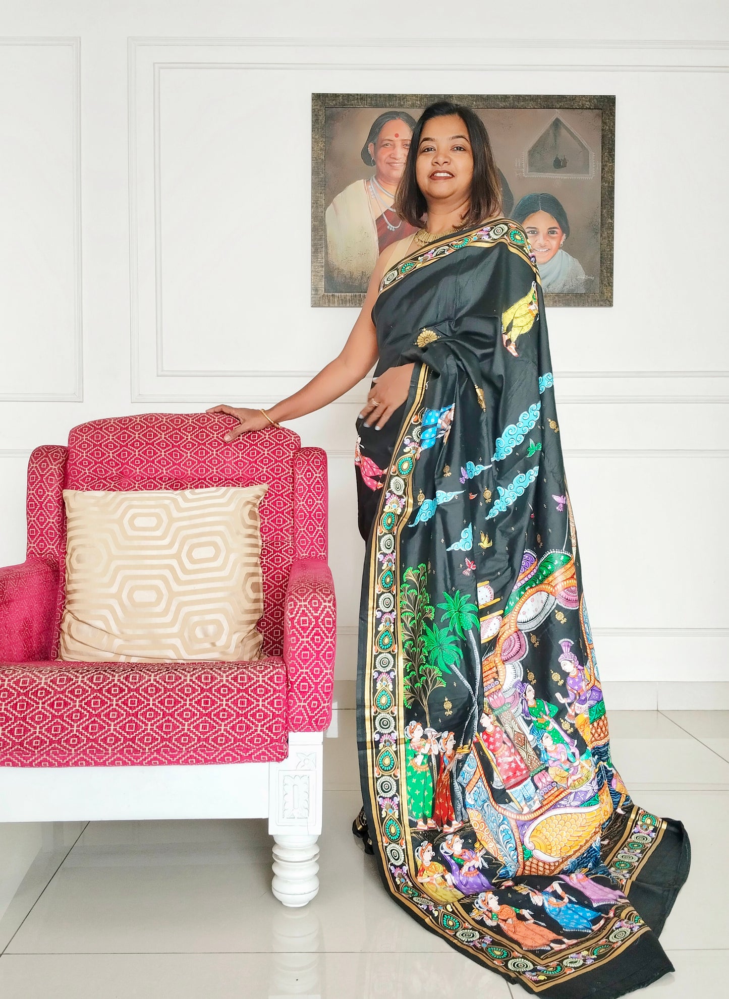Boita Bandana on silk cotton - Hand-Painted Patachitra Saree.