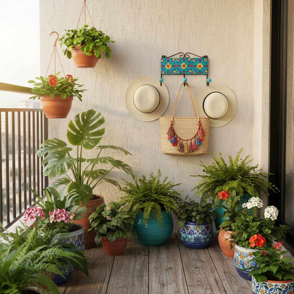 Floral Sky Blue 3-point Ceramic Hook Holder