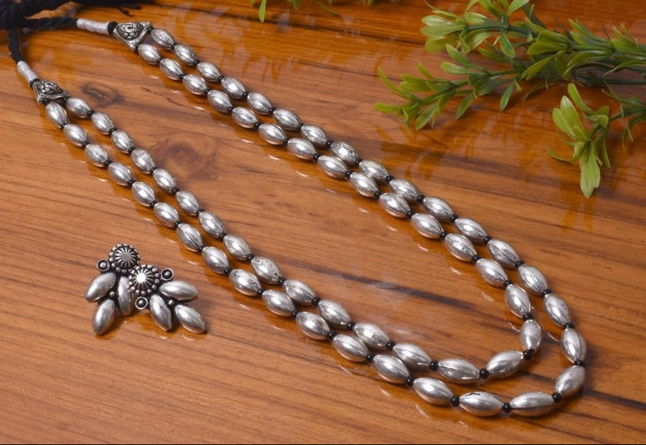Double line Dholki Beads Necklace set.