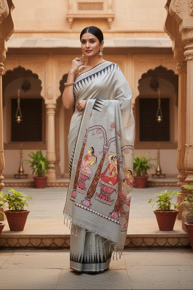 Handpainted Shringaar Raas Saree on Kerala Cotton