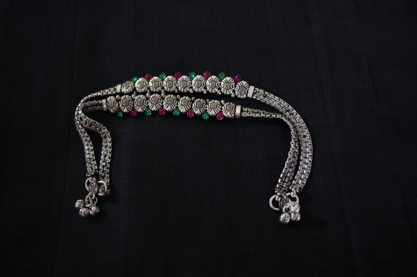 Advaita Handicrafts German Silver Oxidized Anklet (Payal).