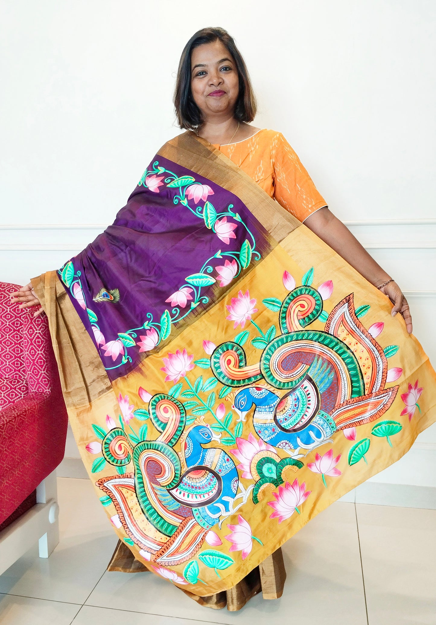Advaita Handicrafts Upada Silk Pichwai Kalamkari Fusion saree