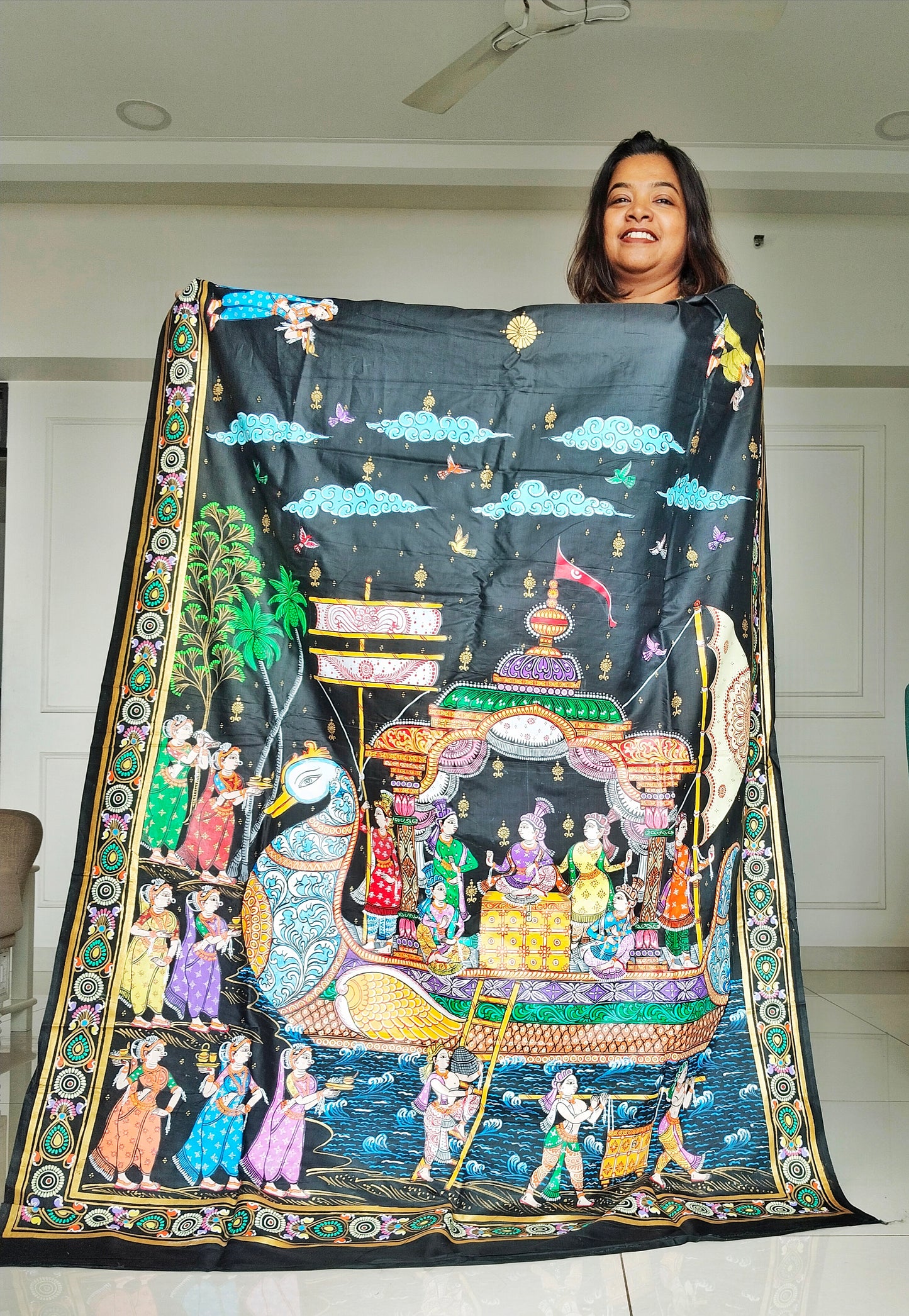 Boita Bandana on silk cotton - Hand-Painted Patachitra Saree.