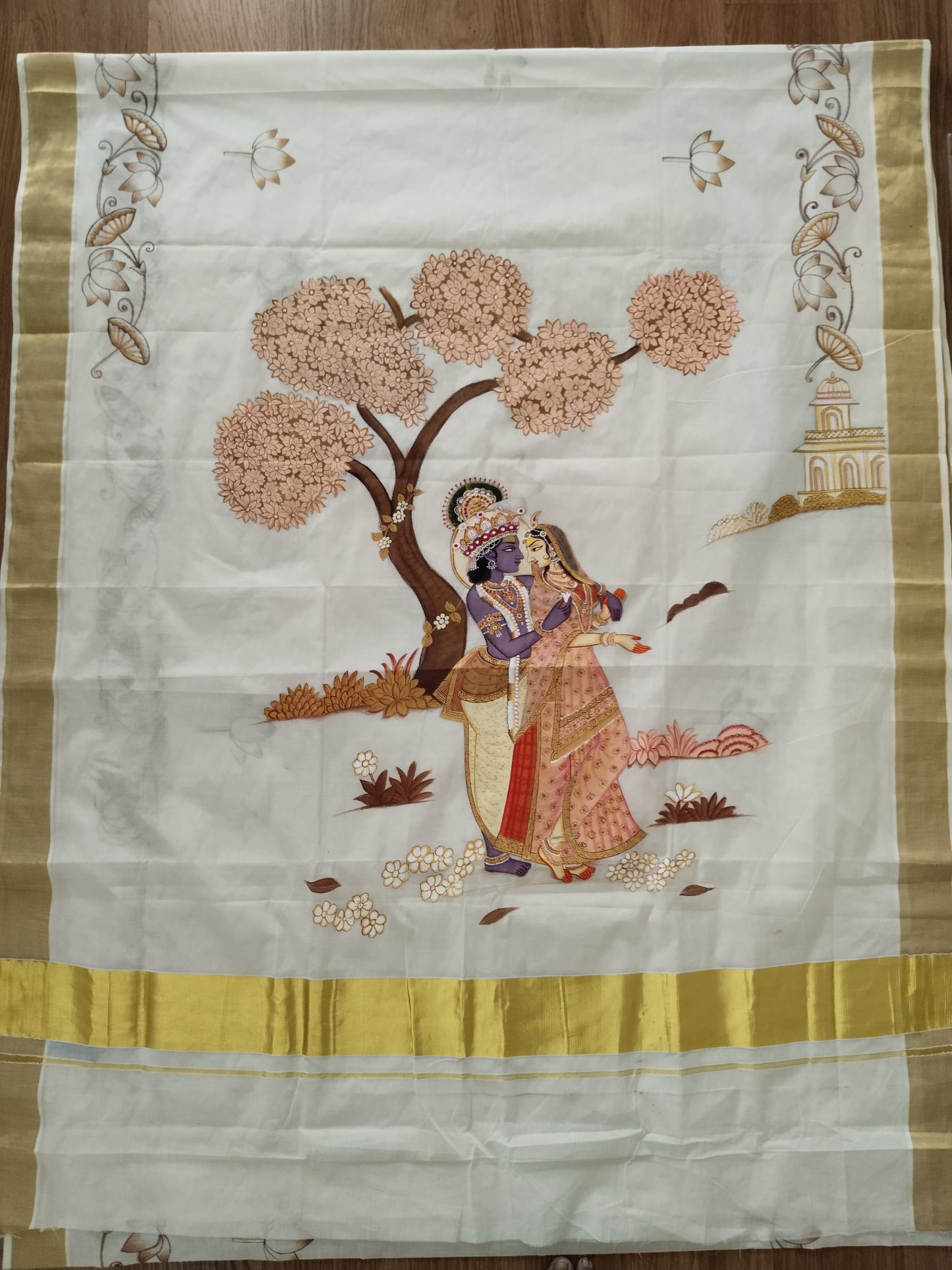 Monochrome Radha Krishna Kerala Cotton Saree - PIchwai Saree