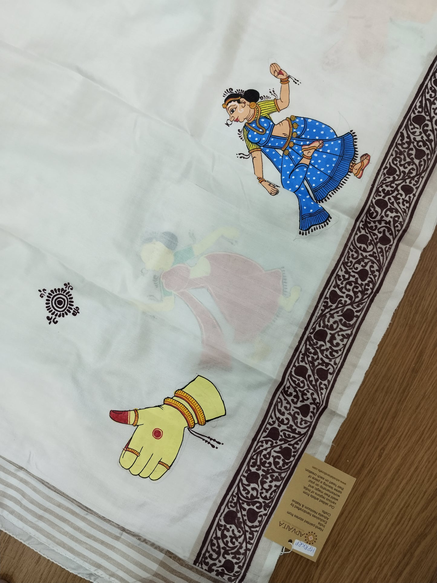 Mulberry Silk Krishna Raasleela Saree- Hand-painted Patachitra Saree