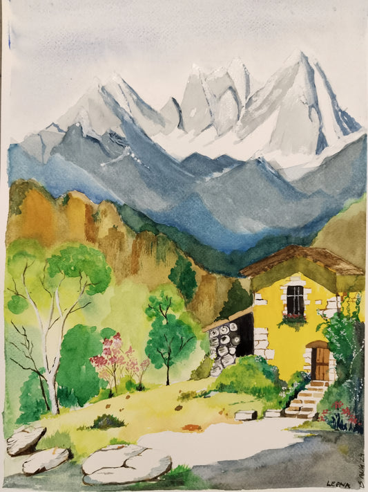 House in the Dolomites - Watercolor