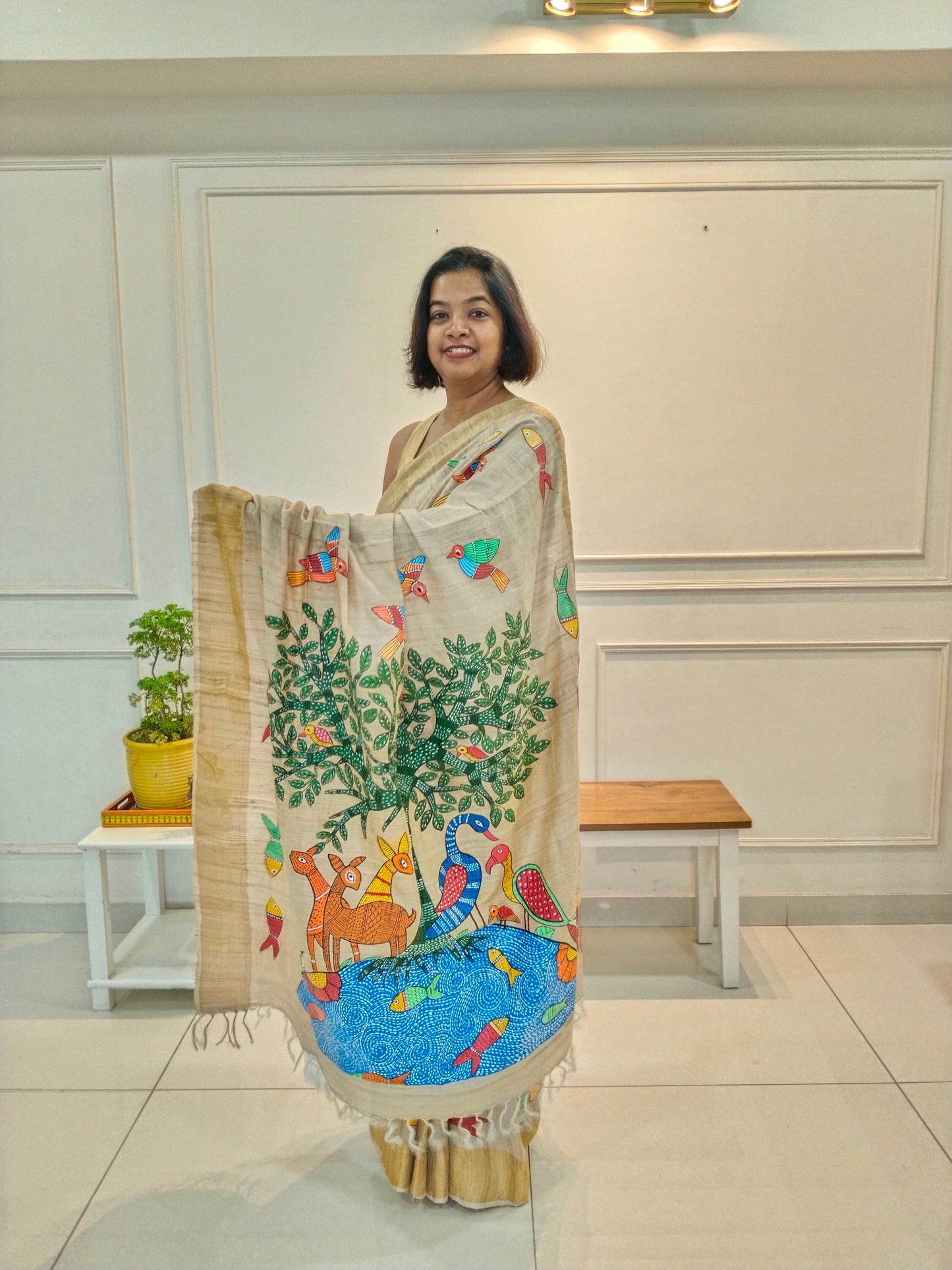 Pure Desi Ghicha saree with Gond - Forest life