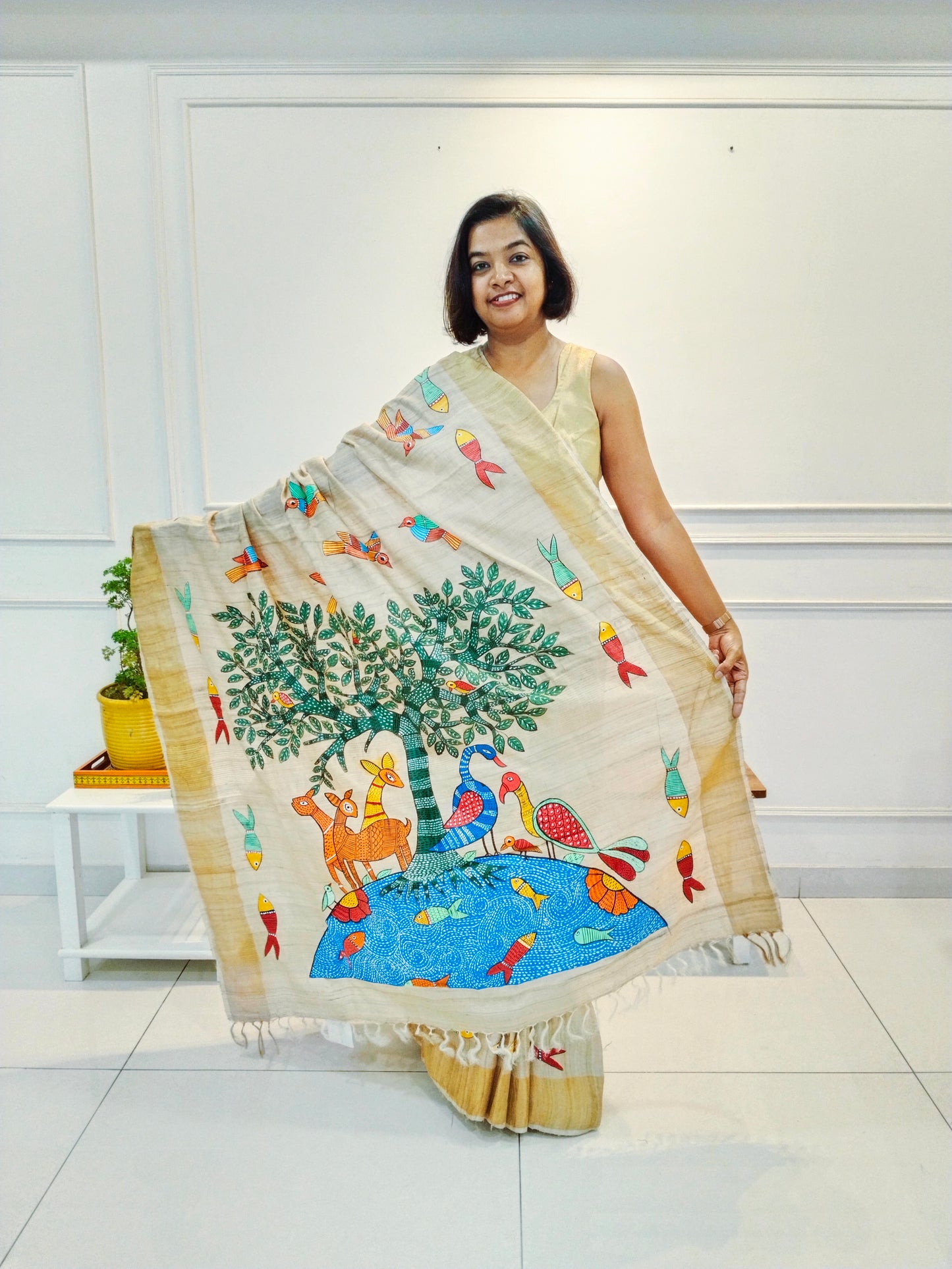 Pure Desi Ghicha saree with Gond - Forest life
