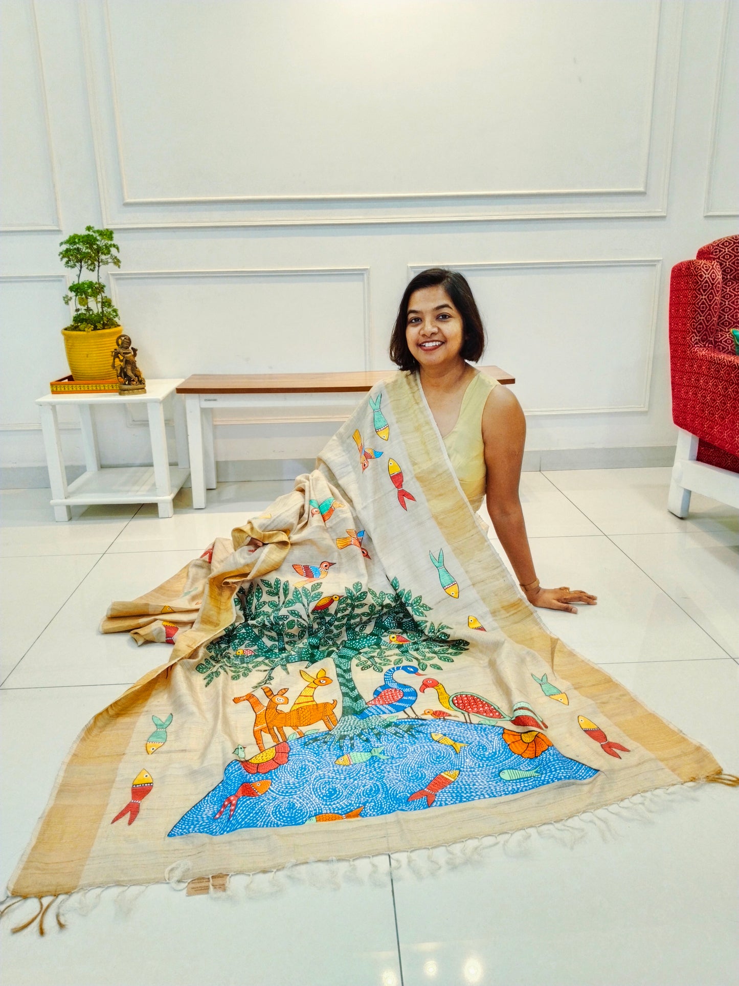 Pure Desi Ghicha saree with Gond - Forest life