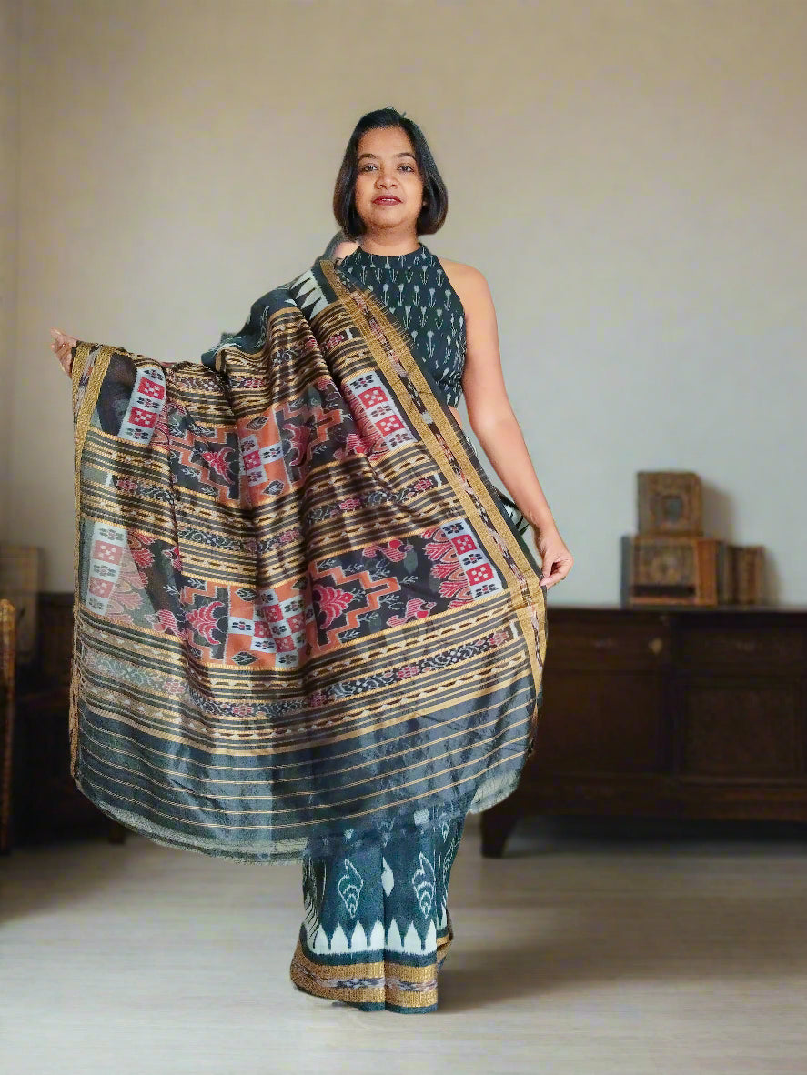 Shankha Ikkat Silk Saree - Black.
