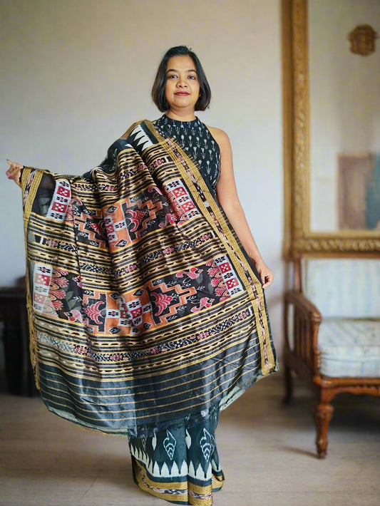 Shankha Ikkat Silk Saree - Black.