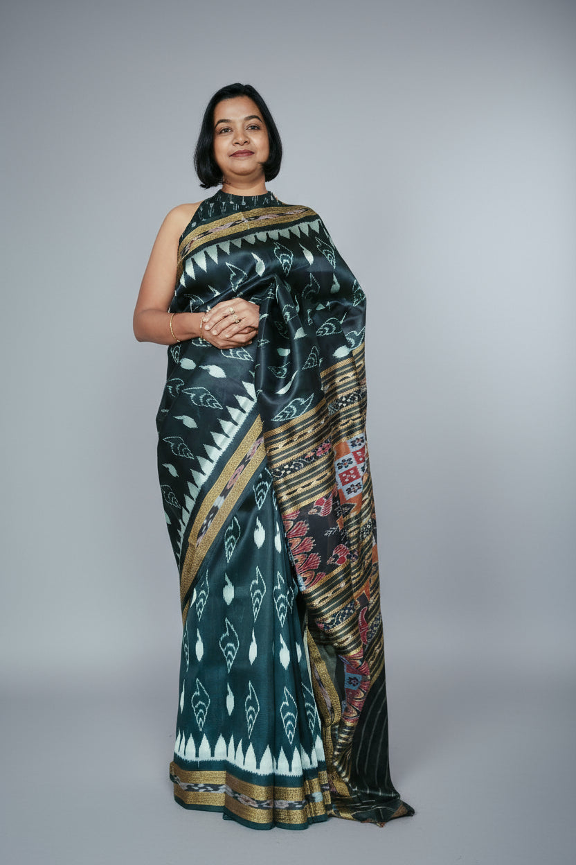 Shankha Ikkat Silk Saree - Black.