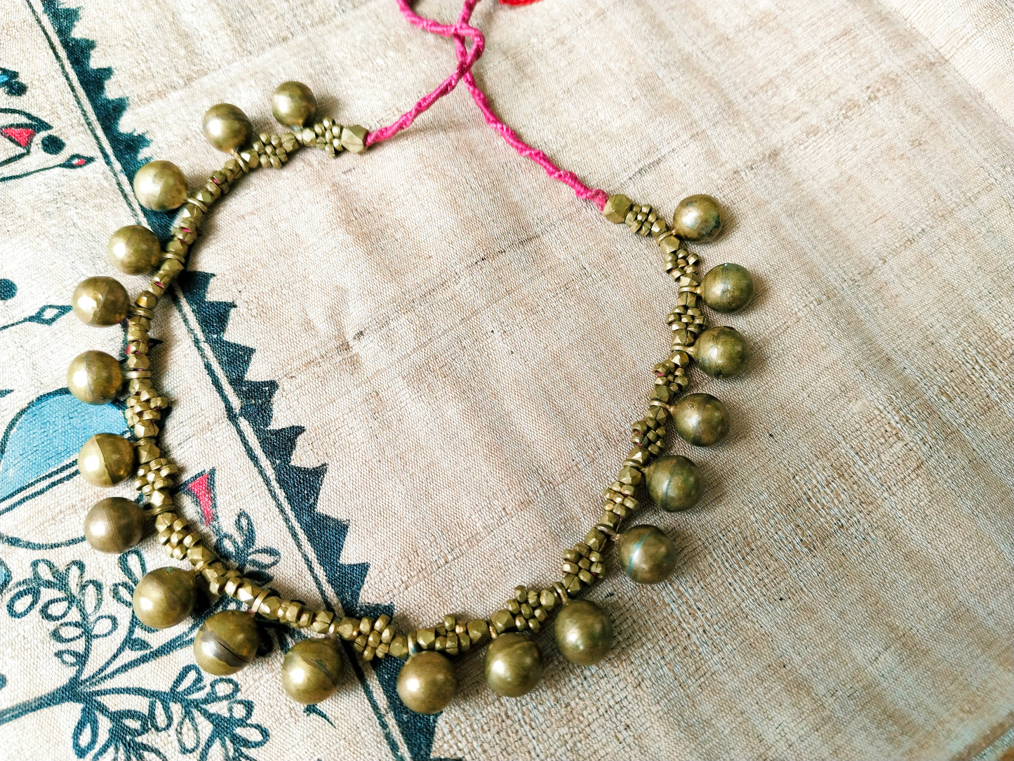 Advaita Handicrafts Ethnic Collection - Golden Beads and Brass Dhokra Choker Necklace