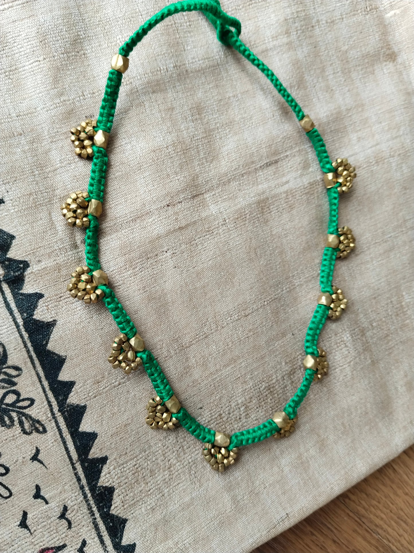 Advaita Handicrafts Ethnic Collection - Green Golden Brass Dhokra Necklace