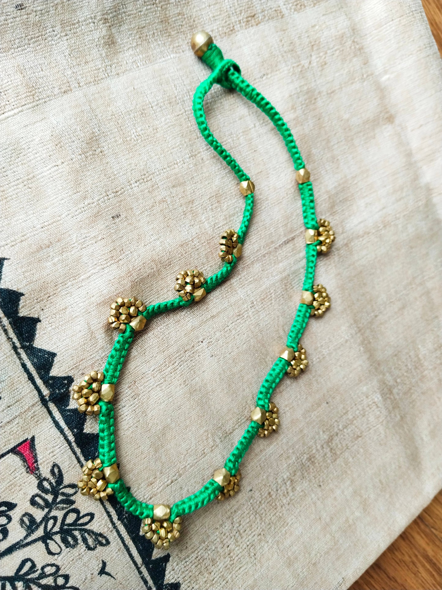 Advaita Handicrafts Ethnic Collection - Green Golden Brass Dhokra Necklace