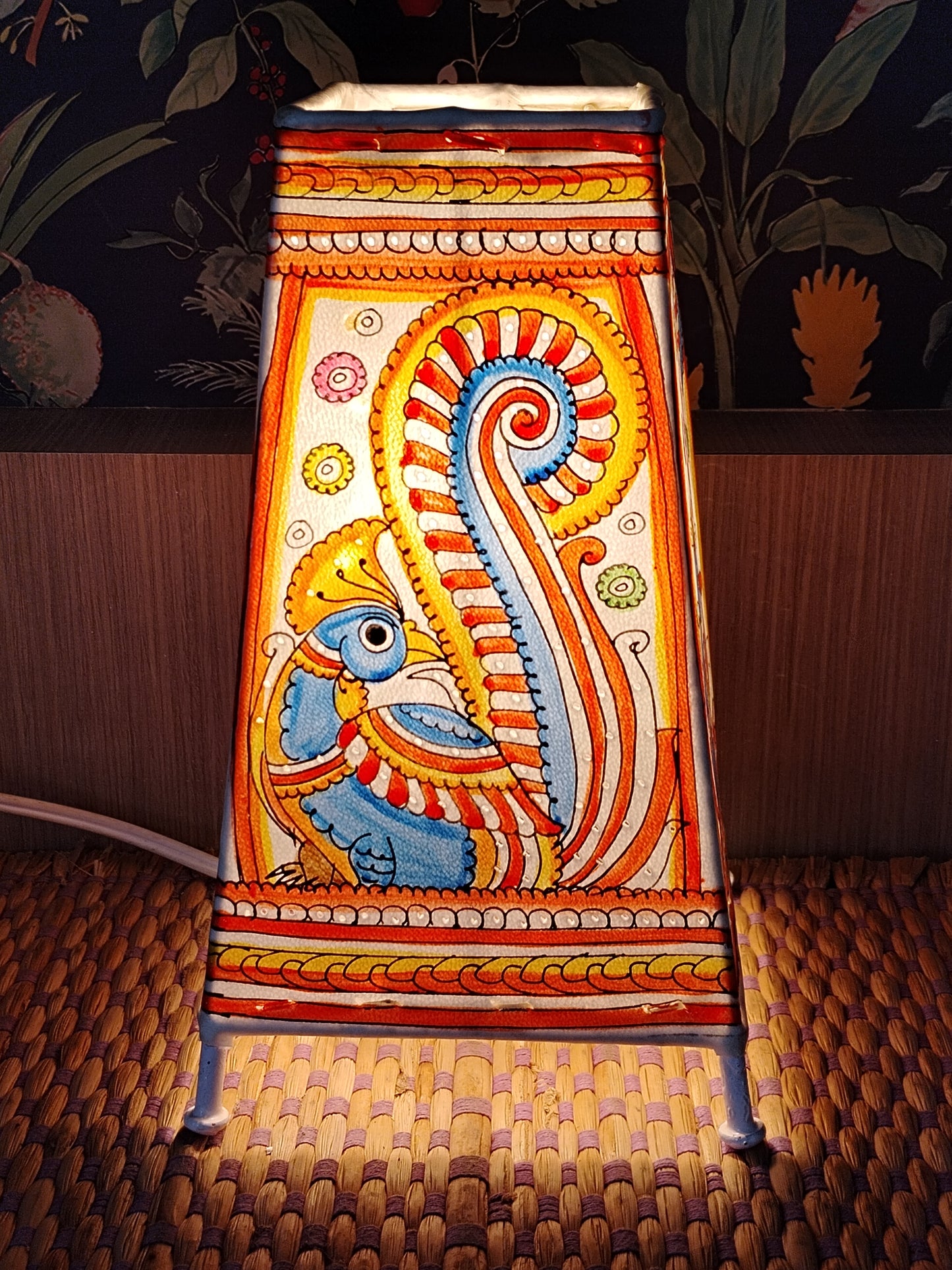 Tholu Bommalata Leather Pupperty Lamp 8 inches by 5 inches - Peacock Multicolour